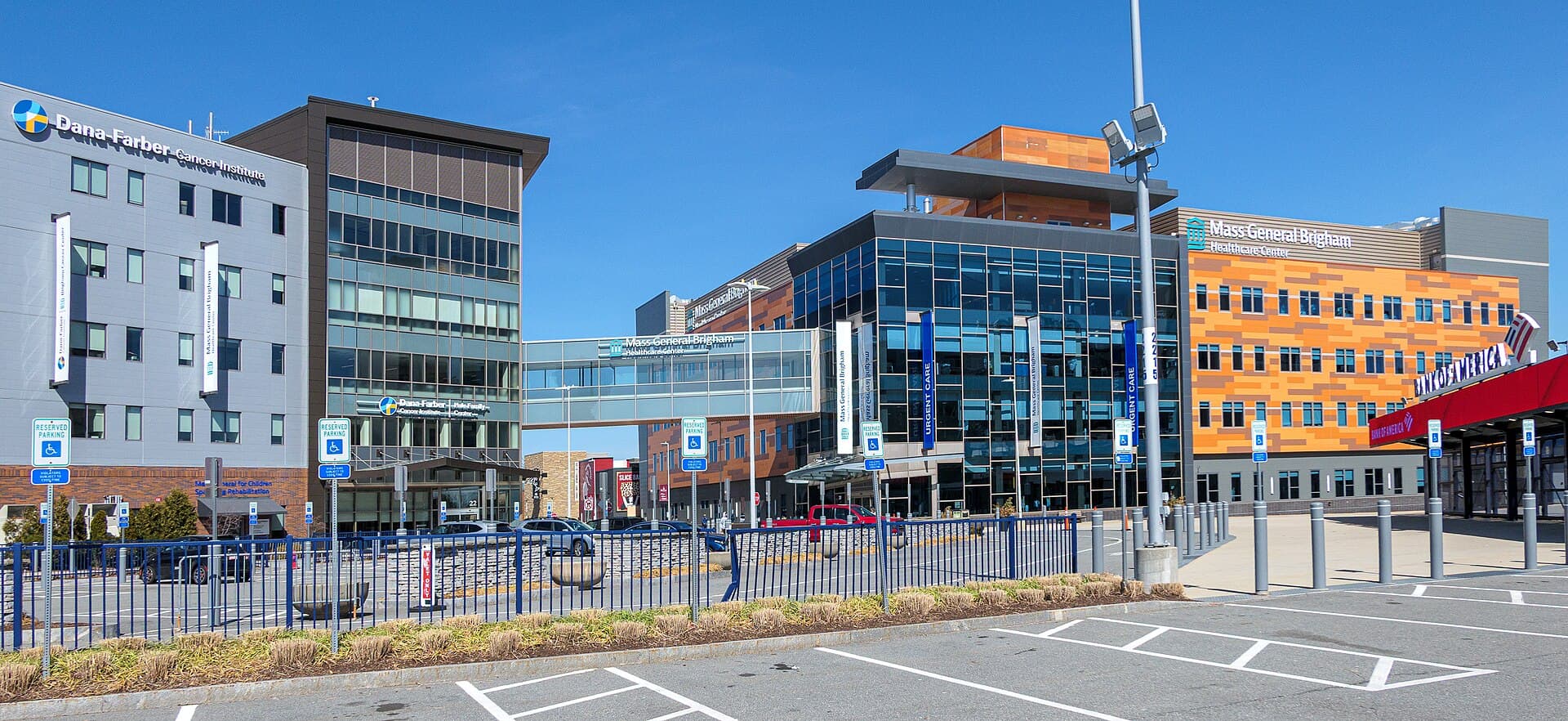 Entrance to Mass General Brigham Healthcare Center at Patriot Place in Foxborough, Massachusetts